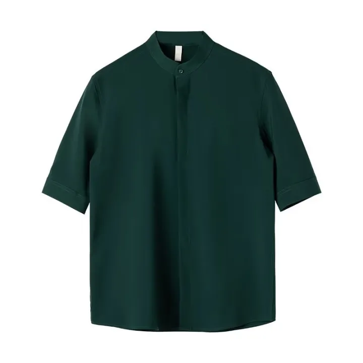 Summer%20thin%20stand%20up%20collar%20ice%20silk%20short%20sleeved%20for%20men%20Ins%20trendy%20brand%20new%20Chinese%20light%20mature%20style%20slim%20fit%20one%20and%20a%20half%20shirt%20-%20Image%205