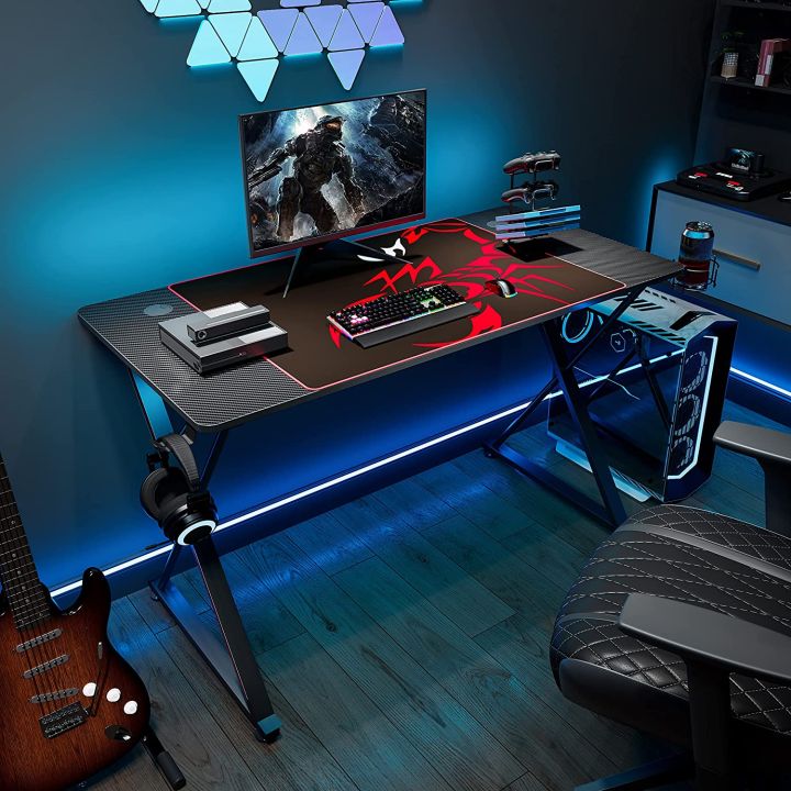 Gaming Desk 47 Inch,PC Gaming Table, X Shaped Gaming Computer Desk  Home Office Desk with Cup Holder & Headphone Hook,Black (Customised)