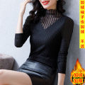 Fleece/non-fleece, semi-high-neck undershirt, women's inner net, bright silk, foreign top, temperament, versatile shirt. 