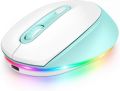 Mouse Seenda IWG-FGM LED Bluetooth mouse 3 mode silent rechargeable mouse multi device compatible BT 5.0/BT 3.0/2.4ghz compatible with laptop,pc, windows, android upto 2400Dpi light green color. 