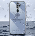 For OPPO A5 2020 Cover + Wrist Strap Fashion Shiny Maple leaf Plating Square Bumper Phone Case Soft TPU Silicone Shockproof Protective Back Cover. 
