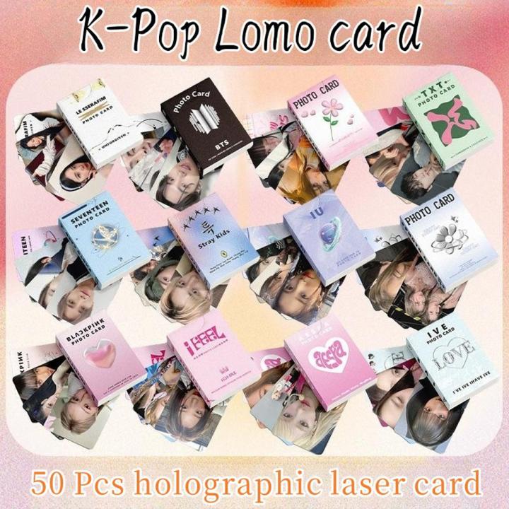 50pcs/box Kpop Idol BLACK-PINK (G)IDLE AESPA IVE Photocards Album Holographic Laser Lomo Cards Postcards