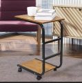 Movable Desk Side Table Tray Cart 4 Wheels Wood Desktop Office Home Desk Shelf Organizer Bookcase Natural Wood Tone. 