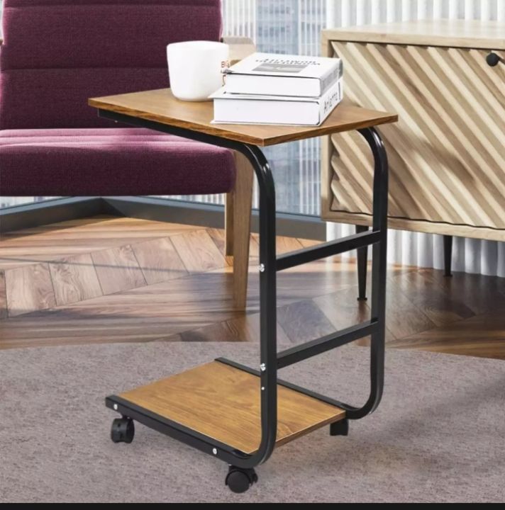 Movable%20Desk%20Side%20Table%20Tray%20Cart%204%20Wheels%20Wood%20Desktop%20Office%20Home%20Desk%20Shelf%20Organizer%20Bookcase%20Natural%20Wood%20Tone%20-%20Image%202