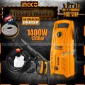 Ingco Original High Pressure Washer 1400W - 130Bar With  Producer Snow, Soap Shampoo Bottle Free 2M Hose PVC Pipe For Inlet Water. 