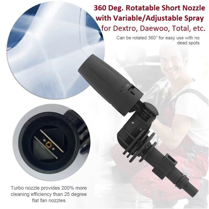 360 Degree Variable Short Spray Nozzle for DEXTRO Pressure Washers - Rotating Gimbaled Adjustable Spray Lance attachment for Samco - Jetmac - Daewoo - Total - Ingco - Pioneer P2 - Lutian - Ancor - Jasco - CVS etc.