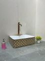 Alkhaleej Rose Gold Ceramic Square Shape Wash Basin | Tabletop Ceramic Bathroom Sink | Wash Basin For Bathroom ( 19"X15"X5". 