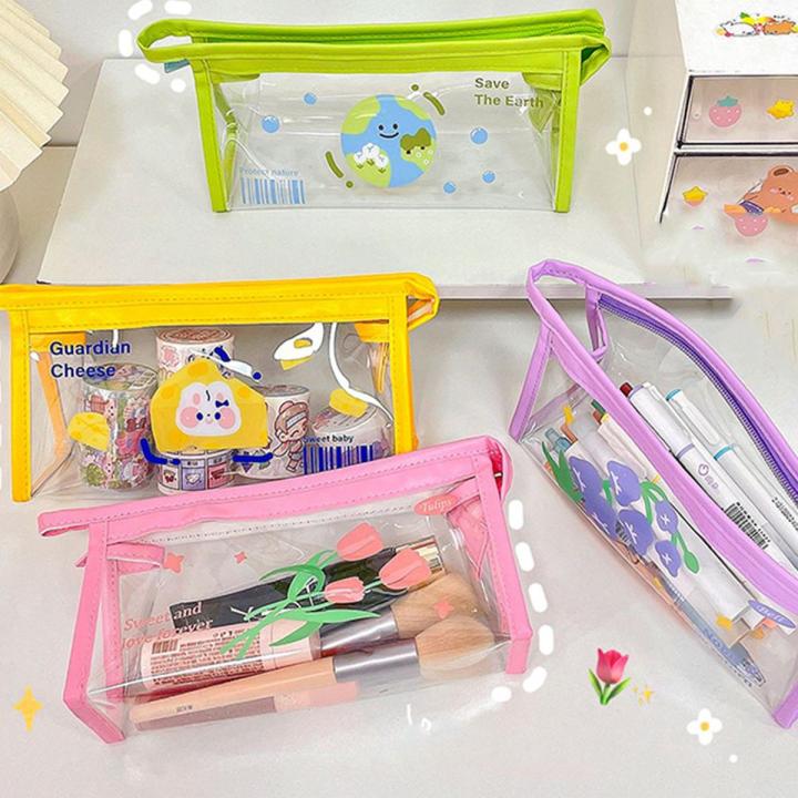 Transparent cartoon pencil bag cute large-capacity stationery storage bag student pencil bag ins stationery bag pencil case