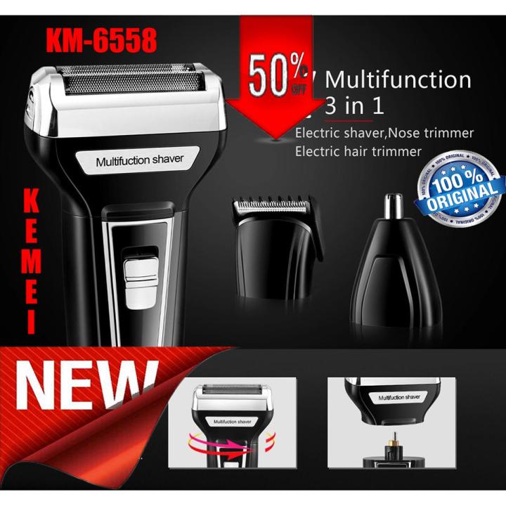 Kemei km-6558 Hair Clipper Razor Shaver Nose Trimmer 3 in 1 beard styling for men Rechargeable Hair Removal machine KM 6558