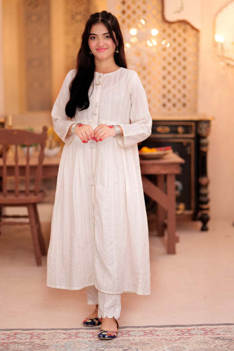 GAA-02347 | White | Casual Kurta | Cotton Dobby