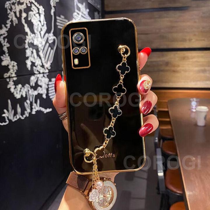 For Vivo Y51s Back Cover with Bracelet Wristband Luxury Clover