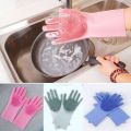 Reusable Silicon Multipurpose Magical Dish Washing & Cleaning Gloves With Scrubber. 