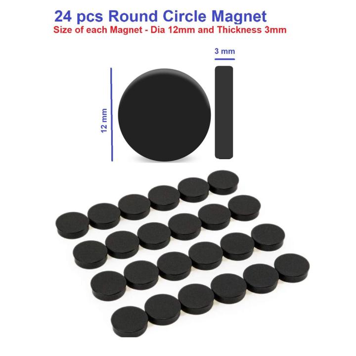 24pcs 12mm dia Black Round Circle Magnets Perfect as Whiteboards, Lockers, Fridge Magnets & for educational purpose