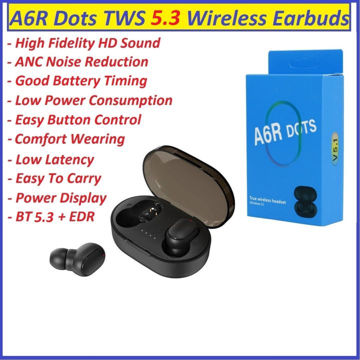 A6R Dots TWS Wireless Earbuds Bluetooth 5.1 Deep Bass Stereo Sound Mini Earbuds