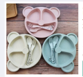 5pcs Cartoon Dinner Plate Set With Divided Plate, Fork And Spoon Baby Feeding Plate Adorable Cartoon Animal Kids Bear Plate Section Dinner Plate Durable Plastic, Perfect For Toddlers Kids Adults Ideal For Home School Restaurant. 