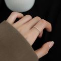 Jiayu S925 Sterling Silver Row Diamond Ring Women's Rhinestone Zircon Simple Exquisite Versatility, Fashion and Personality Open Index Finger Ring. 