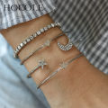 4Pcs/Set Adjustable Open Bracelet for Girls and women Golden and Silver Moon Star Heart Bracelet. 