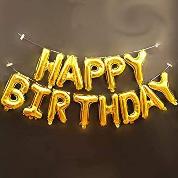 Happy Birthday Alphabets Banner Golden Color Foil Balloons for Party Decorations (16-inches Size) (13-Pcs Set)