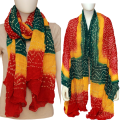 Chunri Dupatta Long Multicolor Cotton Tie and Dye Chunri Traditional Fashion Red Mehndi Green Yellow Crinkle Chunri. 