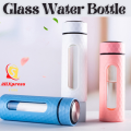 Glass Water Bottle with Plastic Case Heat Resistant Leak-proof Drinking Bottles Car Tumbler Cup for Tea Milk Juice 450ml(Multicolor 1-piece). 