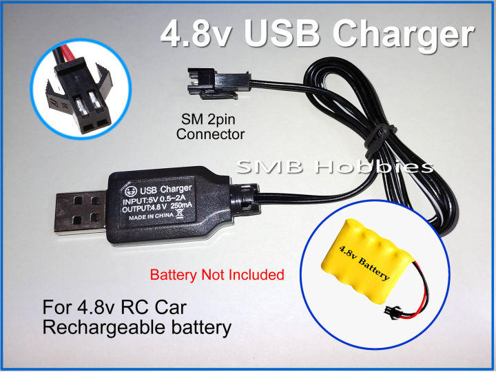 4.8v USB Charger for 4.8v Rechargeable Battery SM 2pin Connector