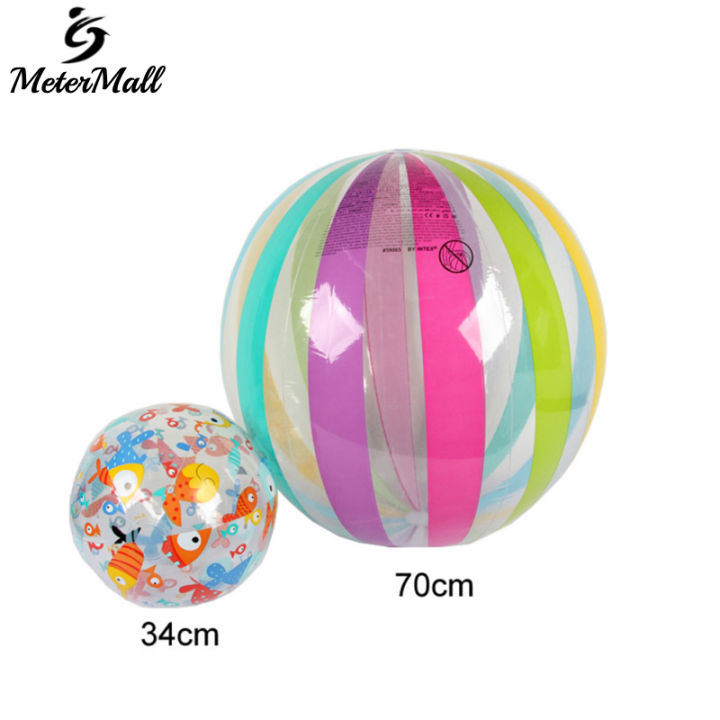 MeterMall Big Beach Ball Set Jumbo Giant Beach Balls, Oversized Blow Up Plastic Game Rainbow Beach Balls For Swimming Summer Pool Or Beach 28inch