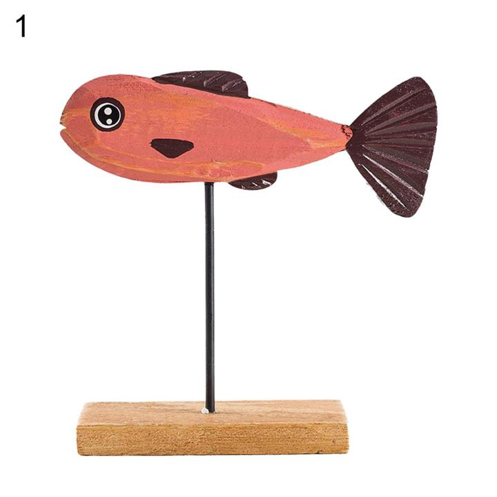 Livecity Fish Statue Exquisite Stable Wood Cute Fish Table Sculpture Stand for Home