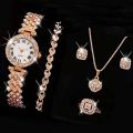 Fopul Mall 6PCS Set Quartz Watch Women Ring Necklace Earrings Rhinestone Fashion Wristwatch Female Casual Ladies Watches Bracelet Set. 