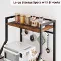 Kitchen Bakers Rack, Microwave Oven Stand with Large Wire Basket, Industrial Coffee Bar Station, 4-Tier Kitchen Utility Storage Shelf  , Pots Organizer, Rustic Brown. 