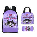 3D new Sanrio kulomi kuromi backpack primary school school bag kids lunch bag pencil case set. 