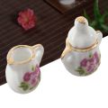 15 pieces Porcelain tea set Dollhouse miniature foods Chinese rose dishes cup. 