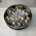 21.5 cm 24.5 cm Stainless Steel Spice Box Masala Box with Silver Touch Design with 7 individual compartments Masala Peti. 