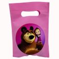 MASHA AND THE BEAR THEME GOODY BAGS FABRIC MATERIAL ( PACK OF 10 ) BIRTHDAY DECORATION SET. 