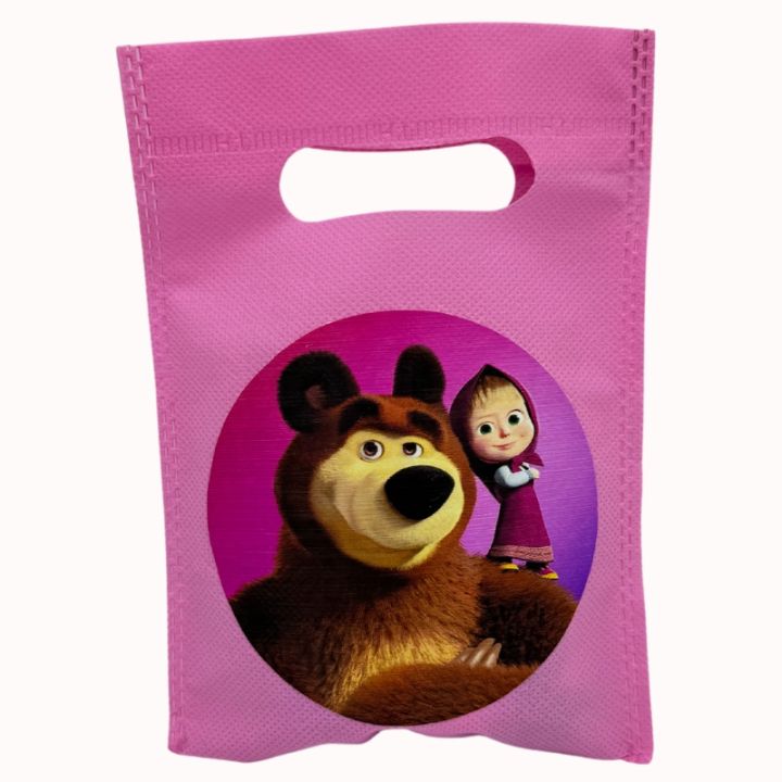MASHA AND THE BEAR THEME GOODY BAGS FABRIC MATERIAL ( PACK OF 10 ) BIRTHDAY DECORATION SET