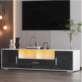 TV stand fits console tables up to 65 inches, entertainment center with storage cabinet, drawer and open shelves, TV Stand with Power Outlet & LED Lights,, suitable for living room, bedroom, white. 