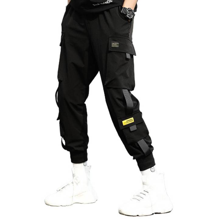 OIMG Skymountain Men Casual Elastic Waistband Ankle Tied Pockets Cargo Pants Drawstring Trousers