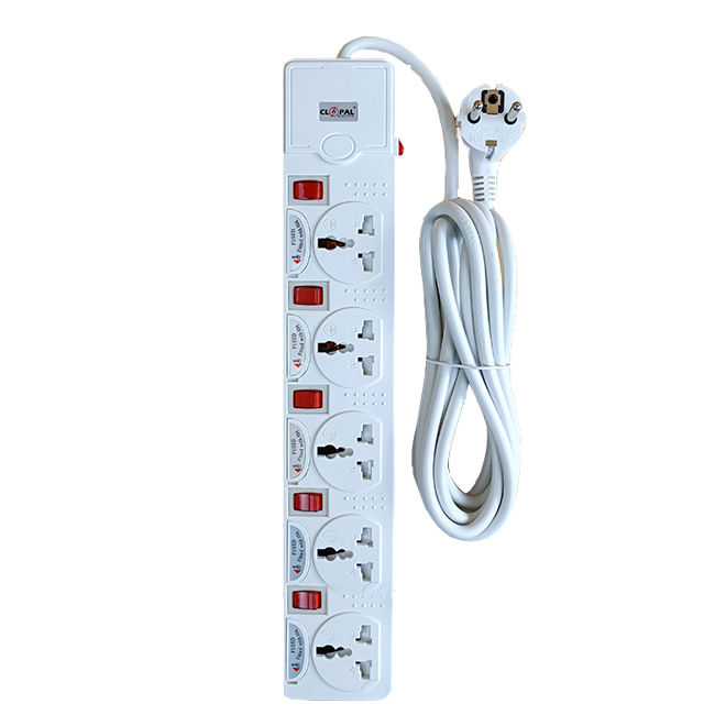 Extension Lead Fuse Protection with 3 Meters Heavy Duty Copper Cable, 5 Power Sockets Extension Board with Wire - Clopal