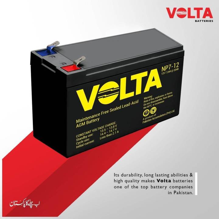 VOLTA  BATTERY 12 volt 7.2 amp  Dry Battery For UPS , FAN , 12 VOLT FAN Bike And For Other Multiple Use Volta NP7-12