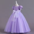 Kids Girl’s Tulle Dress, Short Sleeve Crew Neck Flower Bowknot Patchwork Dress for Party Stage Show. 