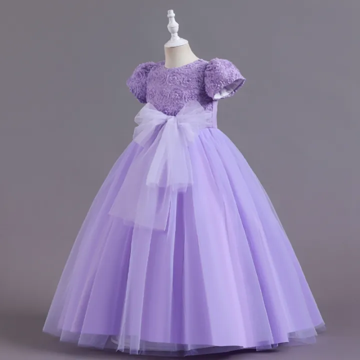 Kids%20Girl%E2%80%99s%20Tulle%20Dress,%20Short%20Sleeve%20Crew%20Neck%20Flower%20Bowknot%20Patchwork%20Dress%20for%20Party%20Stage%20Show%20-%20Image%204