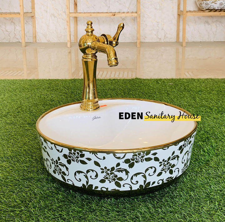 China Art Bowl for Basin. Washroom Fancy Basin, Golden White Basin for Basthroom. Vanity Bowl for bathroom