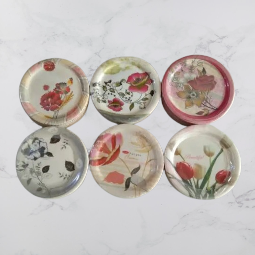 Pack of 6 Beautiful Design Small Plates For Water Glass - Drinking water Glass Cover - Plate glass lid - glass cover