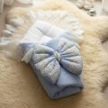 Baby Bellezza Official Velvet Baby Carry Nest with Lace | Soft Newborn Sleeping & Carrying Bed | Navy Blue & Light Pink Baby Nest , Light Blue And Dark Pink. 