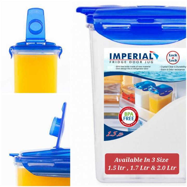 Imperial Aqua Fridge Door Water Jug with Handle BPA Free Plastic Pitcher with Flip Top Lid Perfect for Making Teas and Juices, 1.5Ltr , 1.7Ltr , 2Ltr  Blue