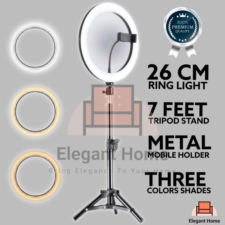 7 Feet Tripod Stand with 26 CM Selfie Ring Light & Mobile Phone Holder for Tiktok Videos Best Quality Metal Tripod Tiktok Light - Photography Kit