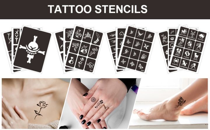 190 Pieces Tattoo Stencil  Printing Template  Hand Back Makeup  Paint Cartoon Tattoo Template