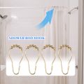 Easy Install Rustproof Shower Curtain Hooks Frictionless Stainless Steel - Easy Glide Shower Rings for Shower Curtains Rods Polished Gold Set of 12 Hooks. 