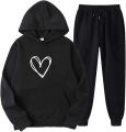 Heart Printed Tracksuit For Girls & Women Soft & Comfortable Fabric Fleece Hoodie & Trouser. 