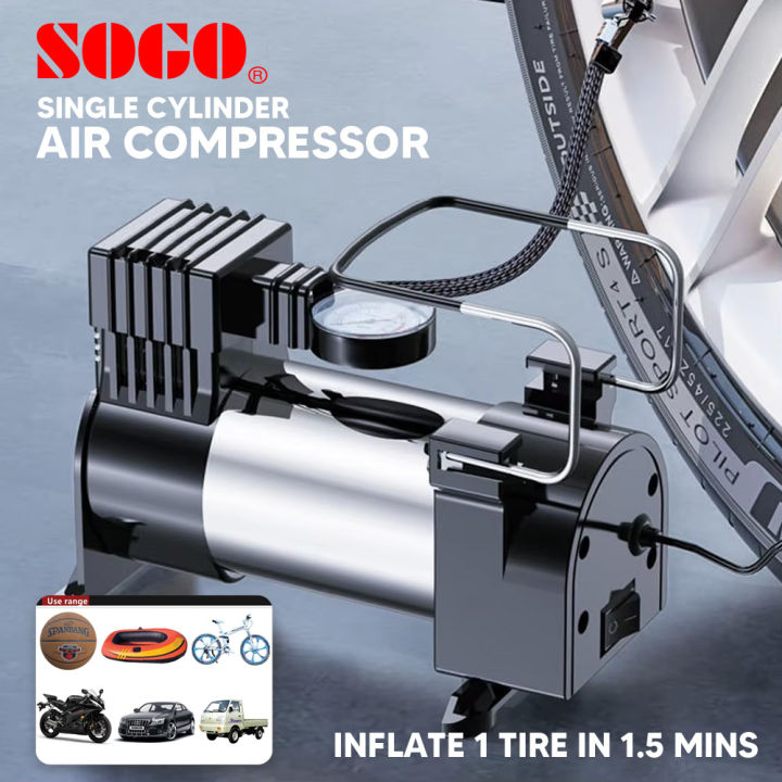 Sogo Single Cylinder  Car Air Compressor Pump Portable Tyre Inflator Pump for Car, Trucks, Bus, Auto & Van
