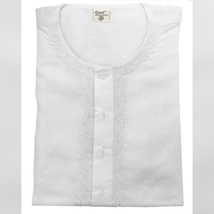 Wash N Wear Stitch Kurta Shalwar Suit For Boys - White